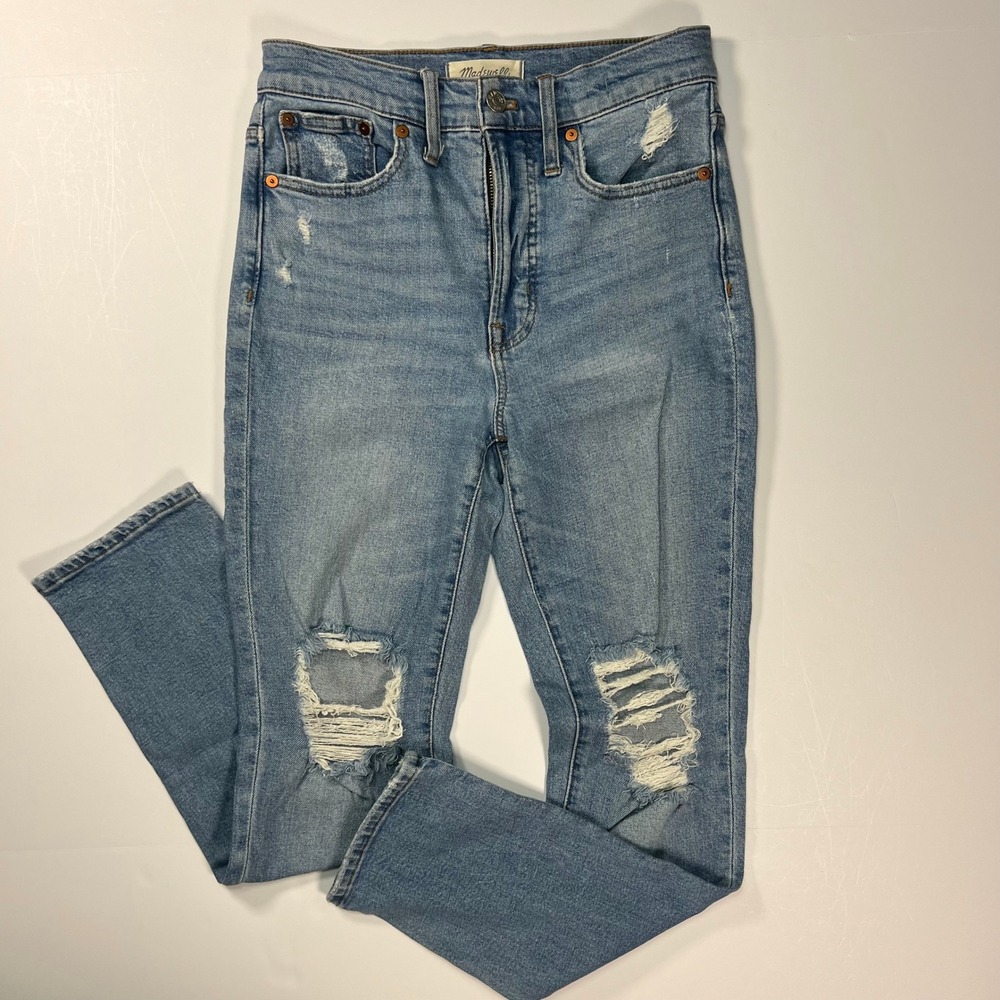 Madewell The Perfect Vintage Jean Sz 24 Blue Distressed High Rise Straight Leg